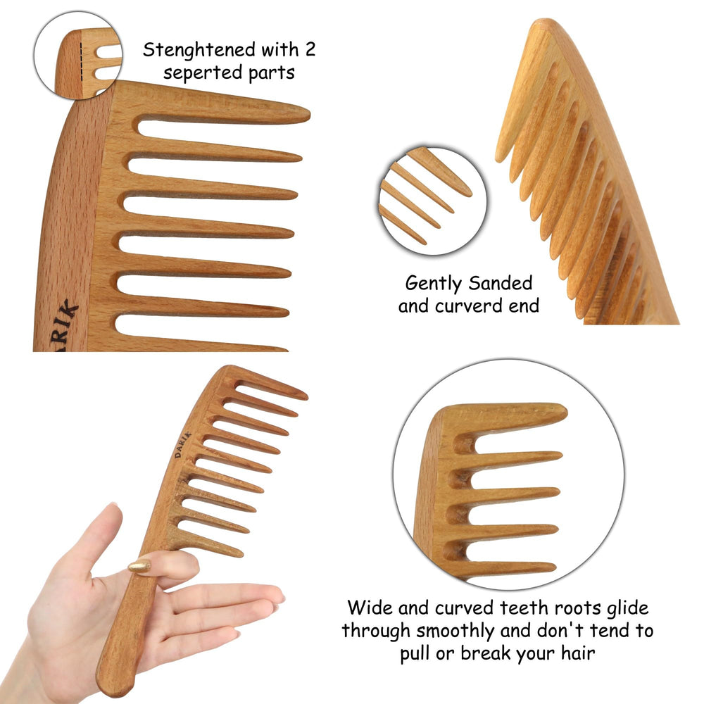 Darık Profesyonel Ahşap peigne bois-dents-larges usage quotidien et soin du cuir chevelu.