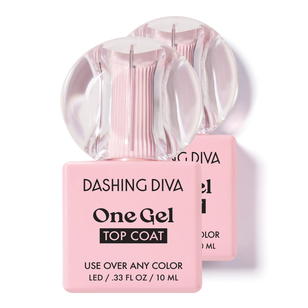 Dashing Diva One Gel Top Coat : couche supérieure gel en flacon pour brillance durable.