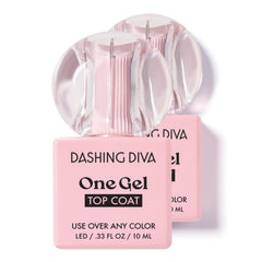 Dashing Diva One Gel Top Coat : couche supérieure gel en flacon pour brillance durable.