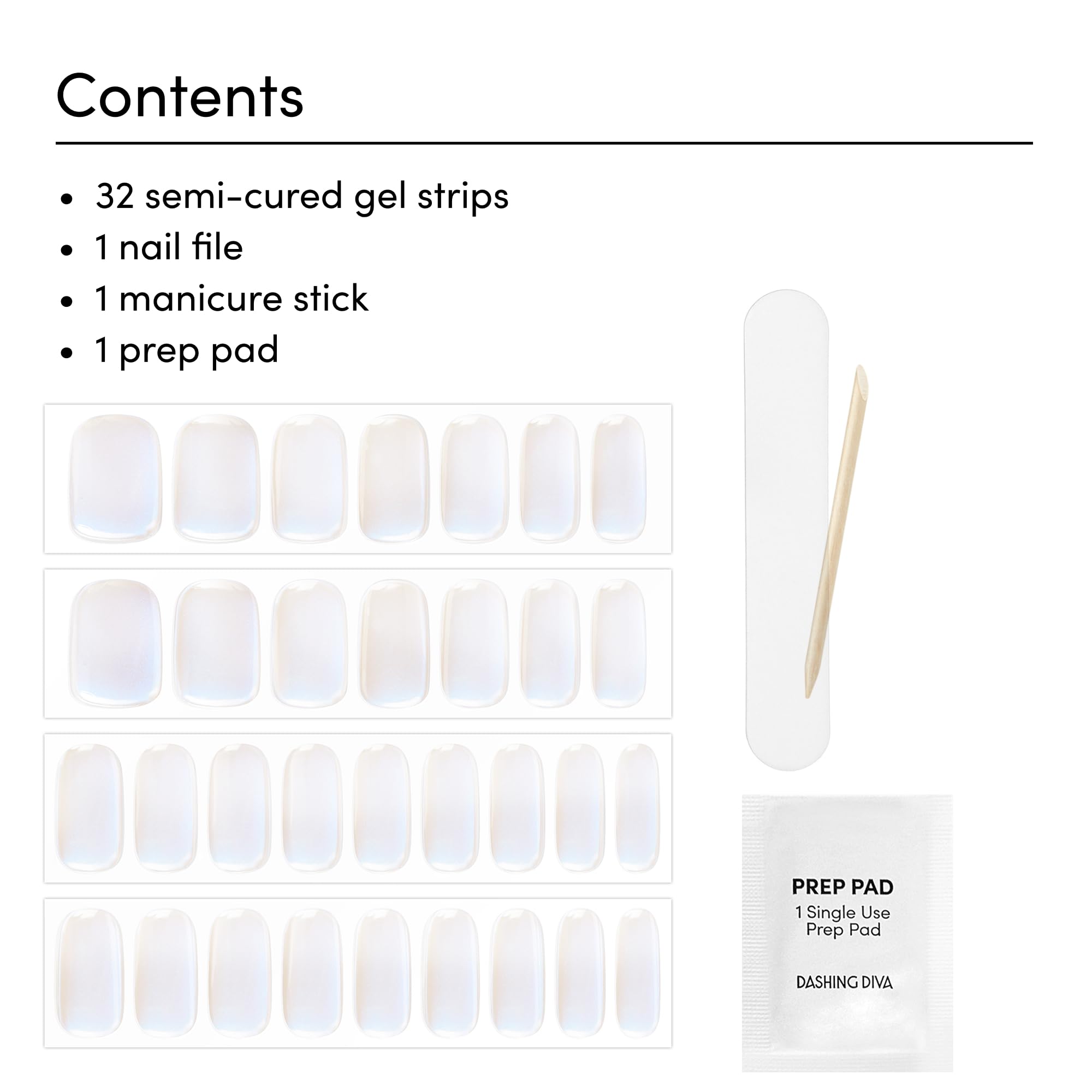 Dashing Diva Glaze semi-cured strips curved-dome-fit for a smooth, precise application.