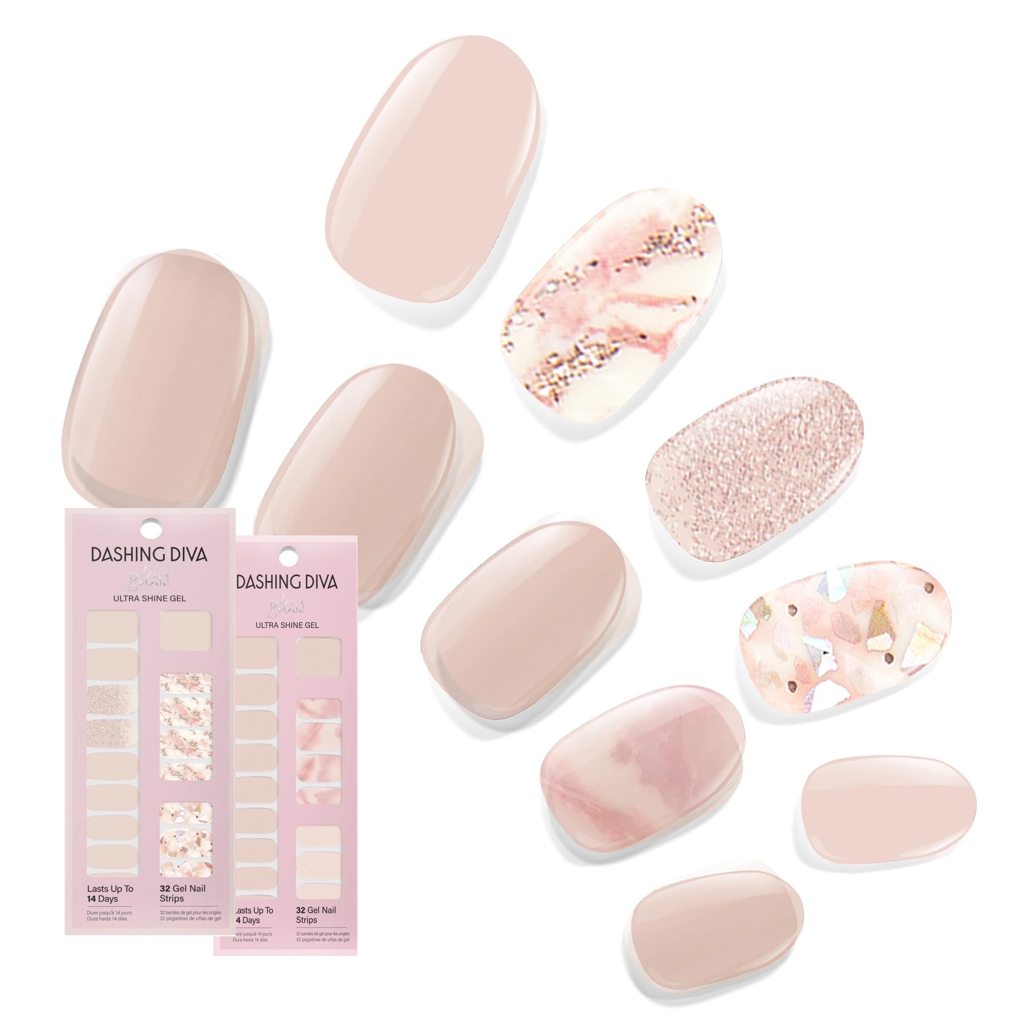 Dashing Diva Gloss Nail Strips cristal clair: rendu brillant et rapide pour une manucure nette.