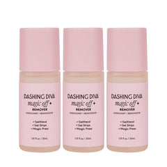 Dashing Diva Magic Off+ remover bottle showing hydrating formula for gentle removal
