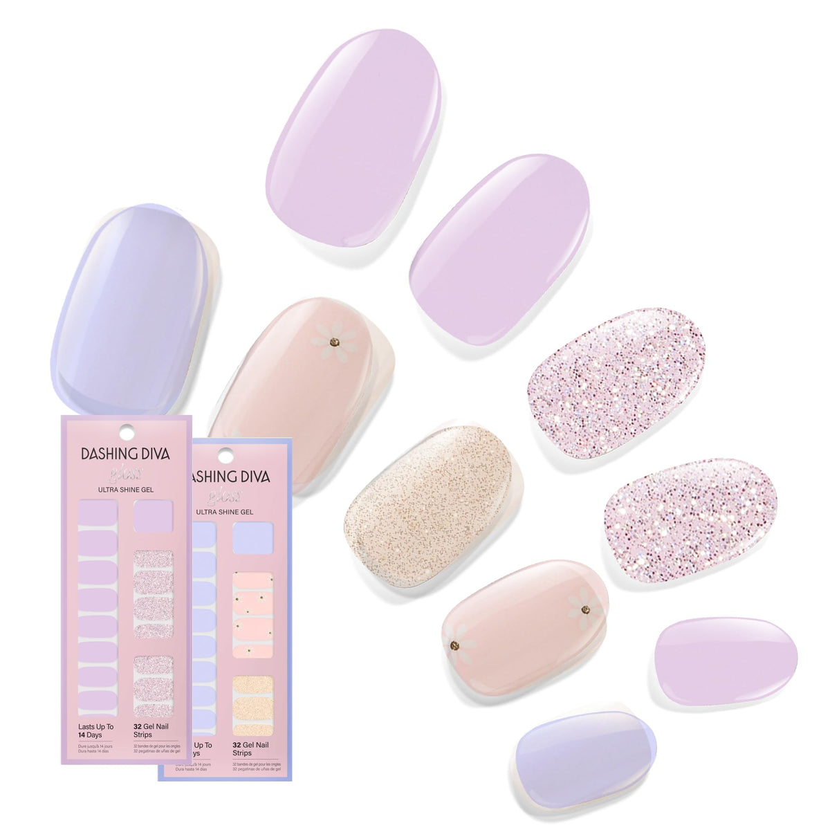 Dashing Diva Moment Conte‑Fées : bande gel brillante sur ongles propres et soignés.