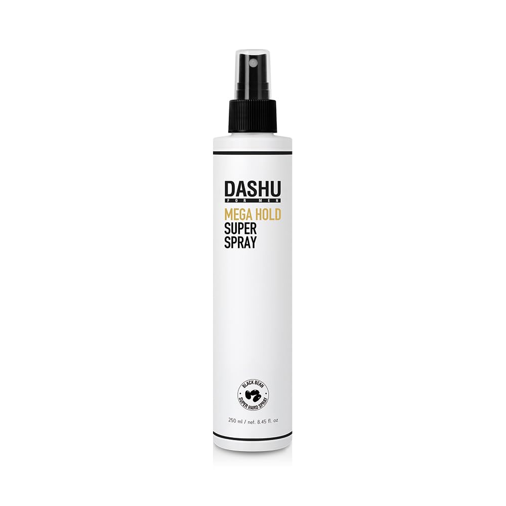 DASHU Mega Hold – bouteille 250 ml prête à fixer des coiffures complexes durablement.