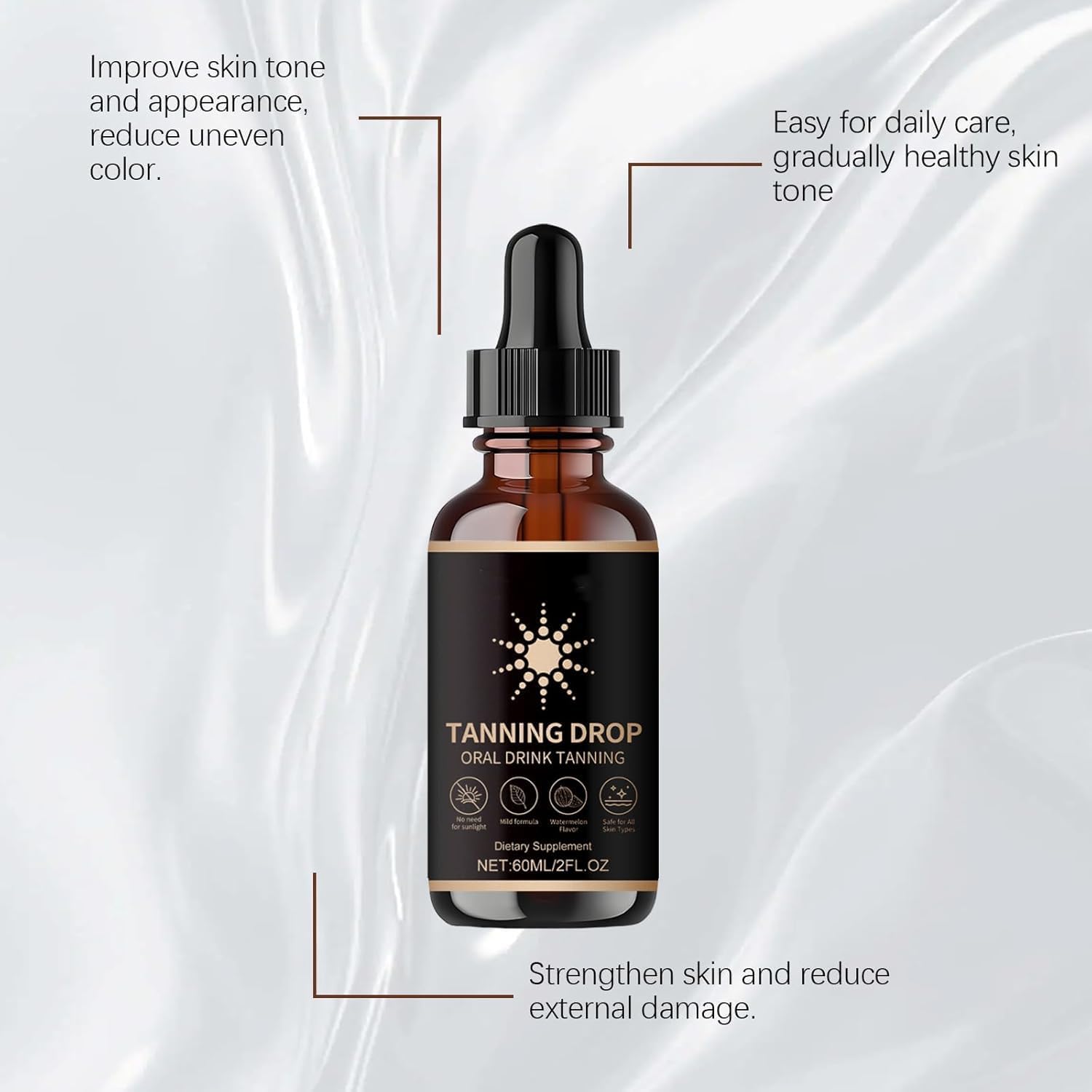 DASIUIP Tanning Drops pour action demonstrates simple dosage control for gradual color