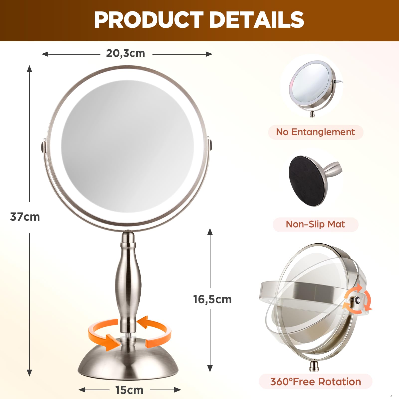 Miroir DASLAVA design nickel brosse pour salle de bains moderne.