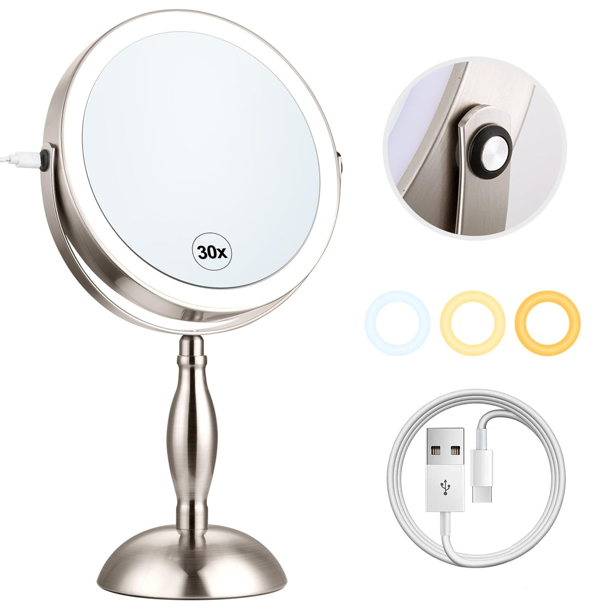 Miroir DASLAVA 30x lumineux pour un maquillage précis.