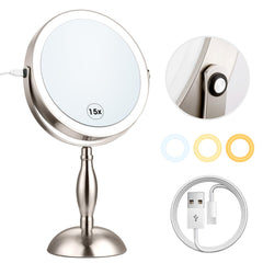 DASLAVA miroir double-face 1x et 15x pour détails précis du maquillage.