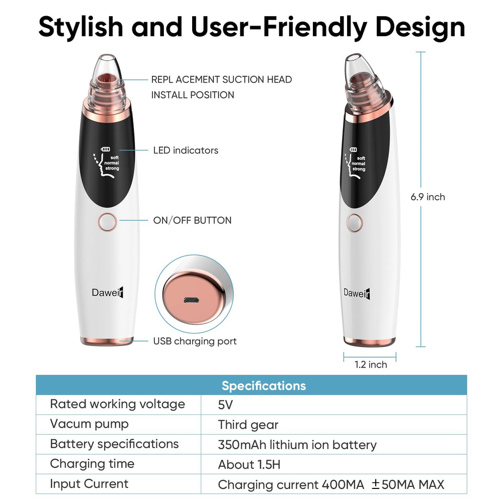 Daweir recharge USB, autonomie suffisante pour plusieurs traitements.