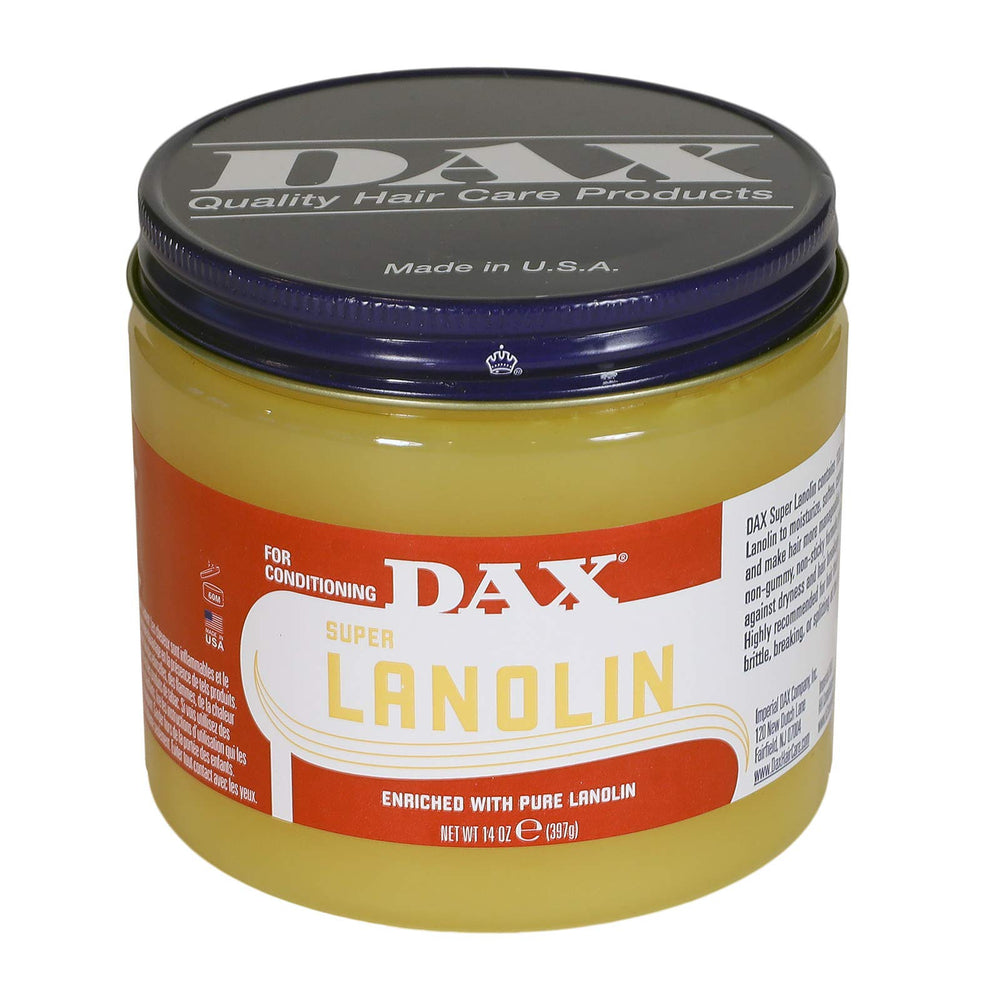 Après-shampooing DAX à la lanoline, soin nourrissant pour cheveux doux et brillants.