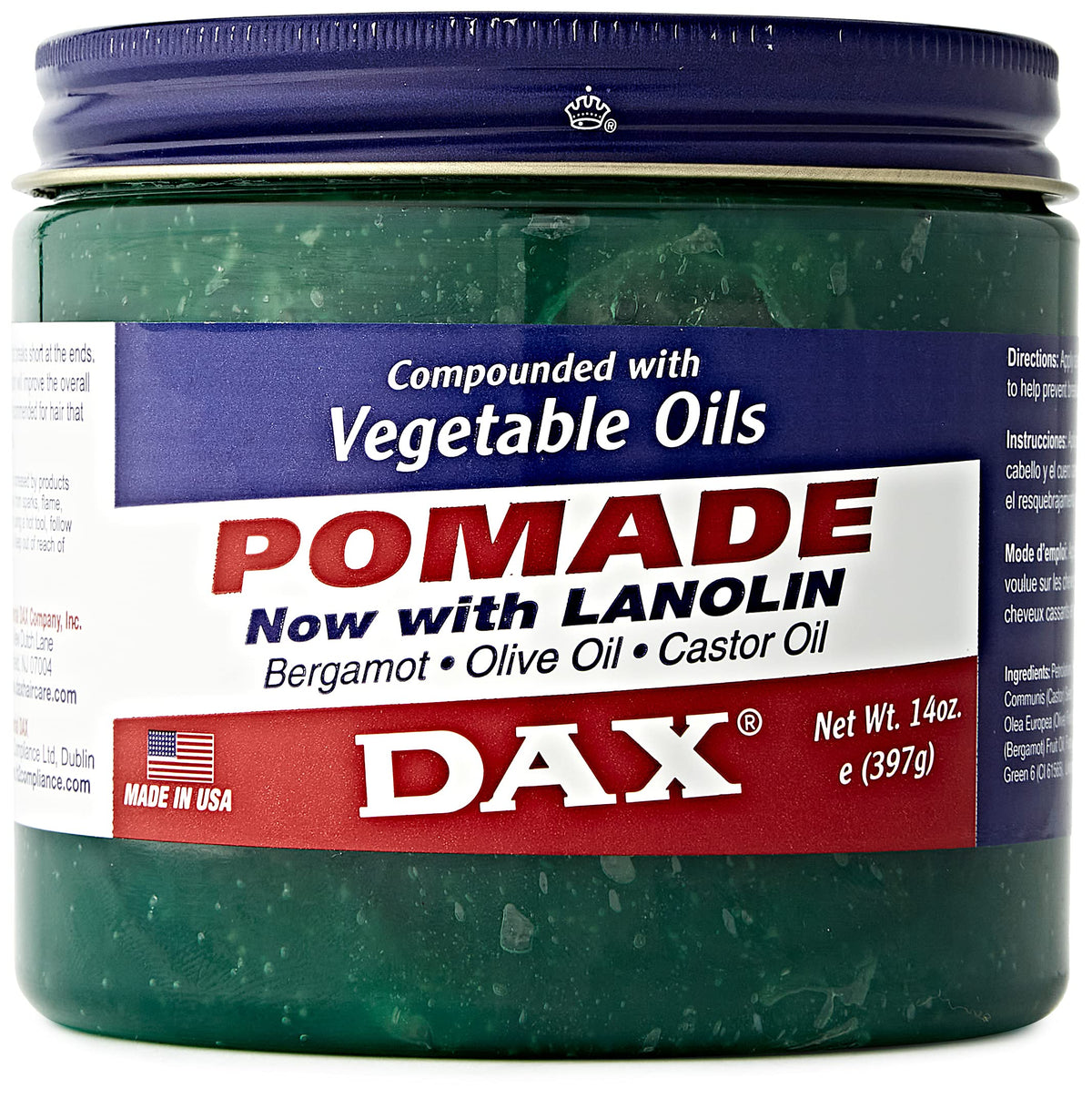 Pommade DAX dans son pot, prêt à appliquer pour une routine coiffage.