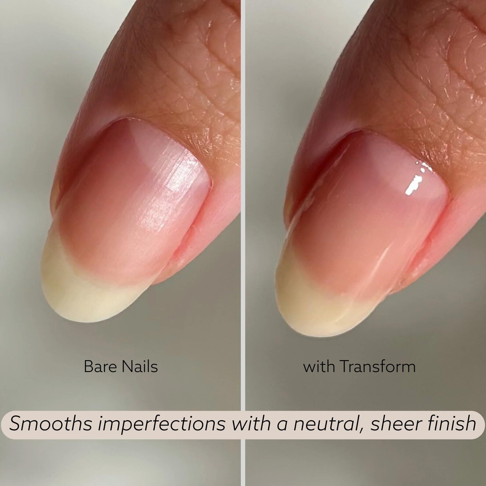 Finition salon à domicile avec Transform Ridge Filler et lissage de l’ongle.