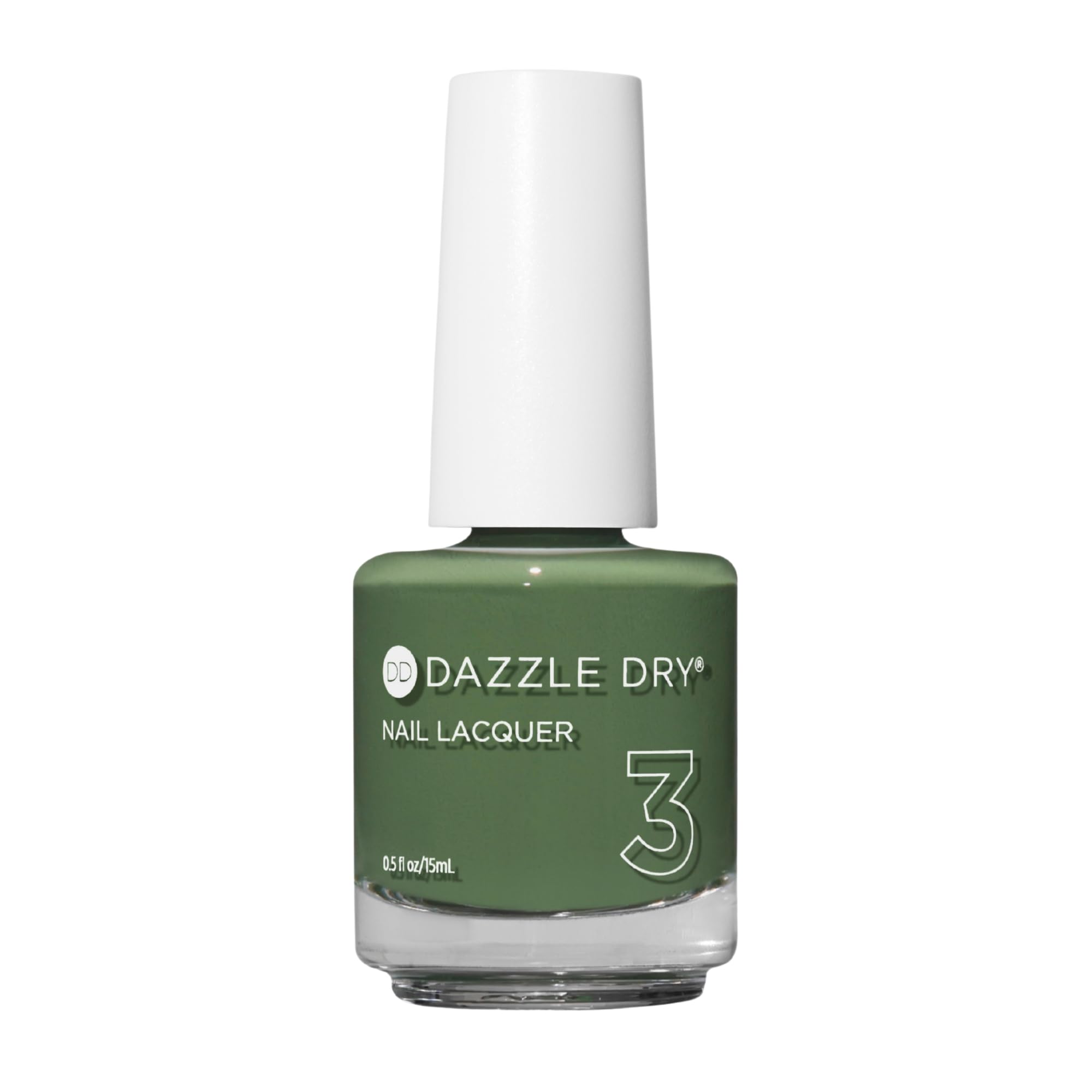 Vernis Dazzle Dry vert fougère en flacon, couleur riche et durable.