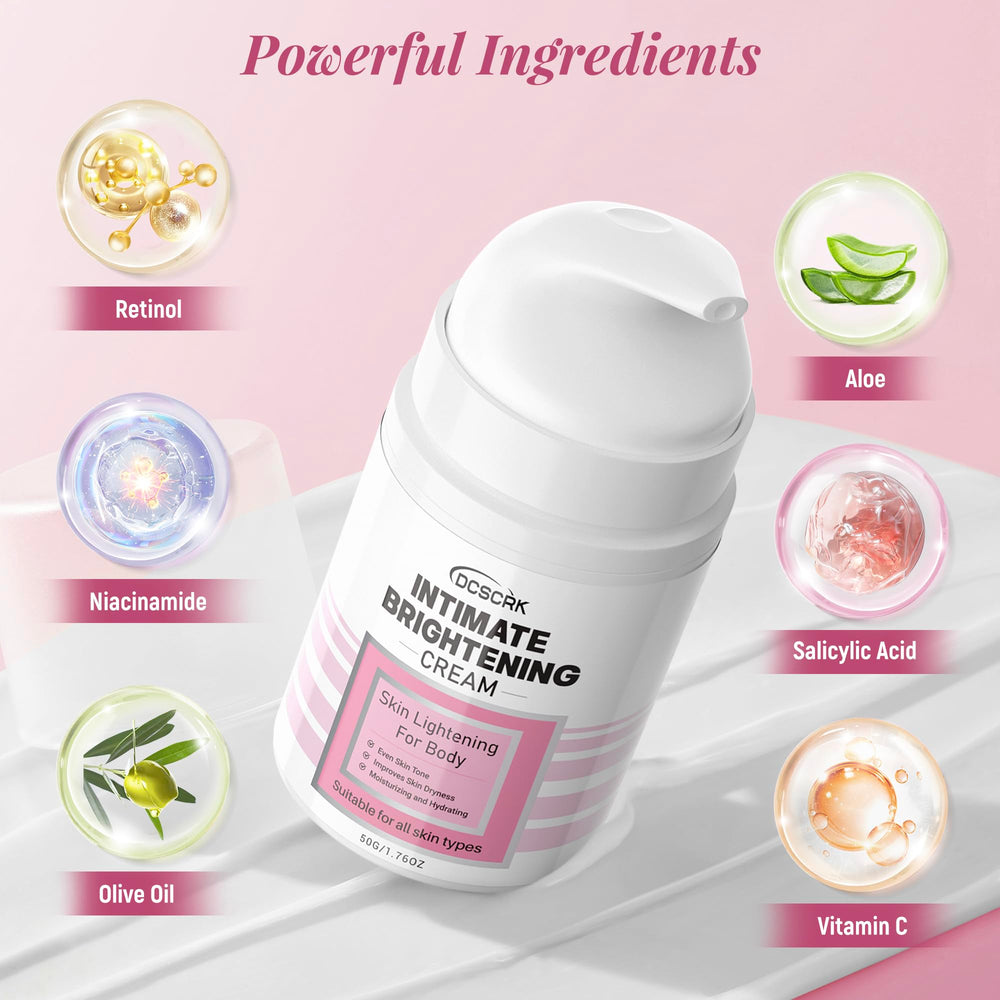 Crème DCSCRK sur les coudes, texture nourrissante et éclaircissante.
