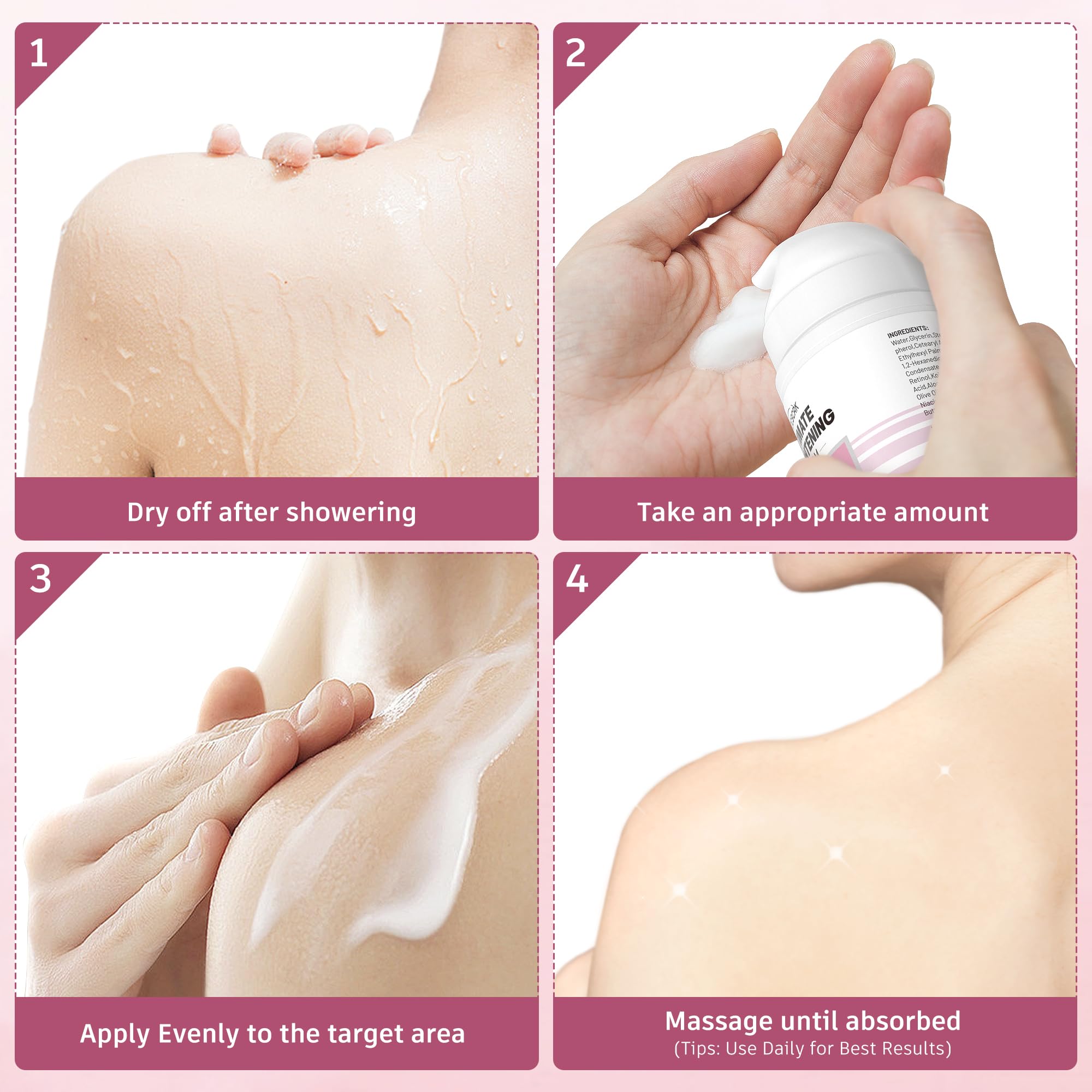 Crème DCSCRK sur les genoux, peau plus lisse et hydratée.