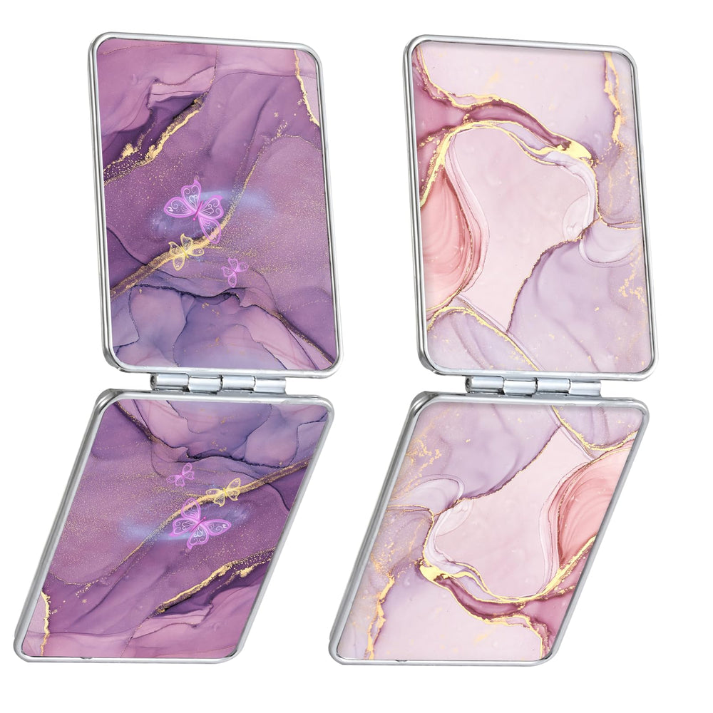 Miroir de poche dcdcee double-face rose marbre, pratique pour le maquillage rapide