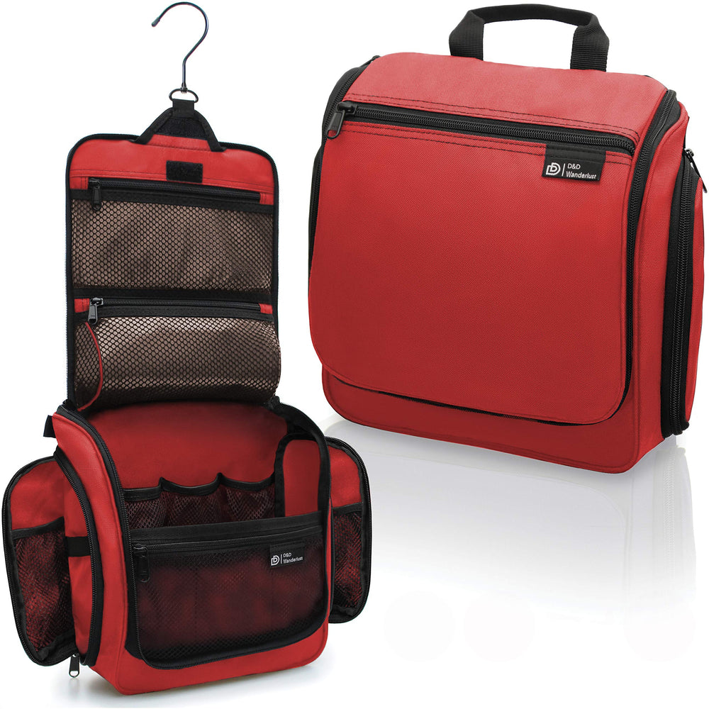 DD Wanderlust trousse-toilette suspendue rouge, pratique pour gagner de la place en voyage.