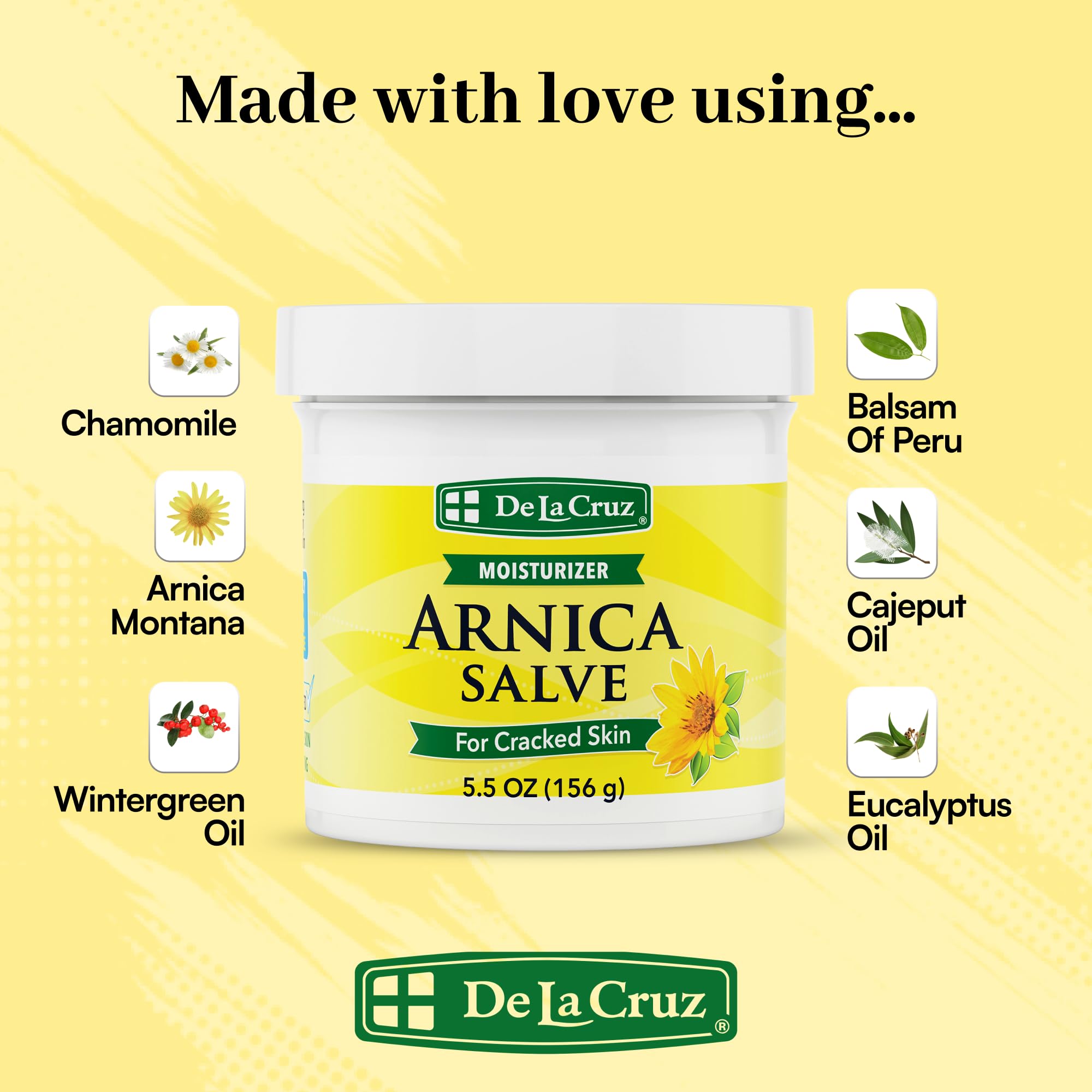 Application sur les mains, De La Cruz Arnica Salve apporte douceur.