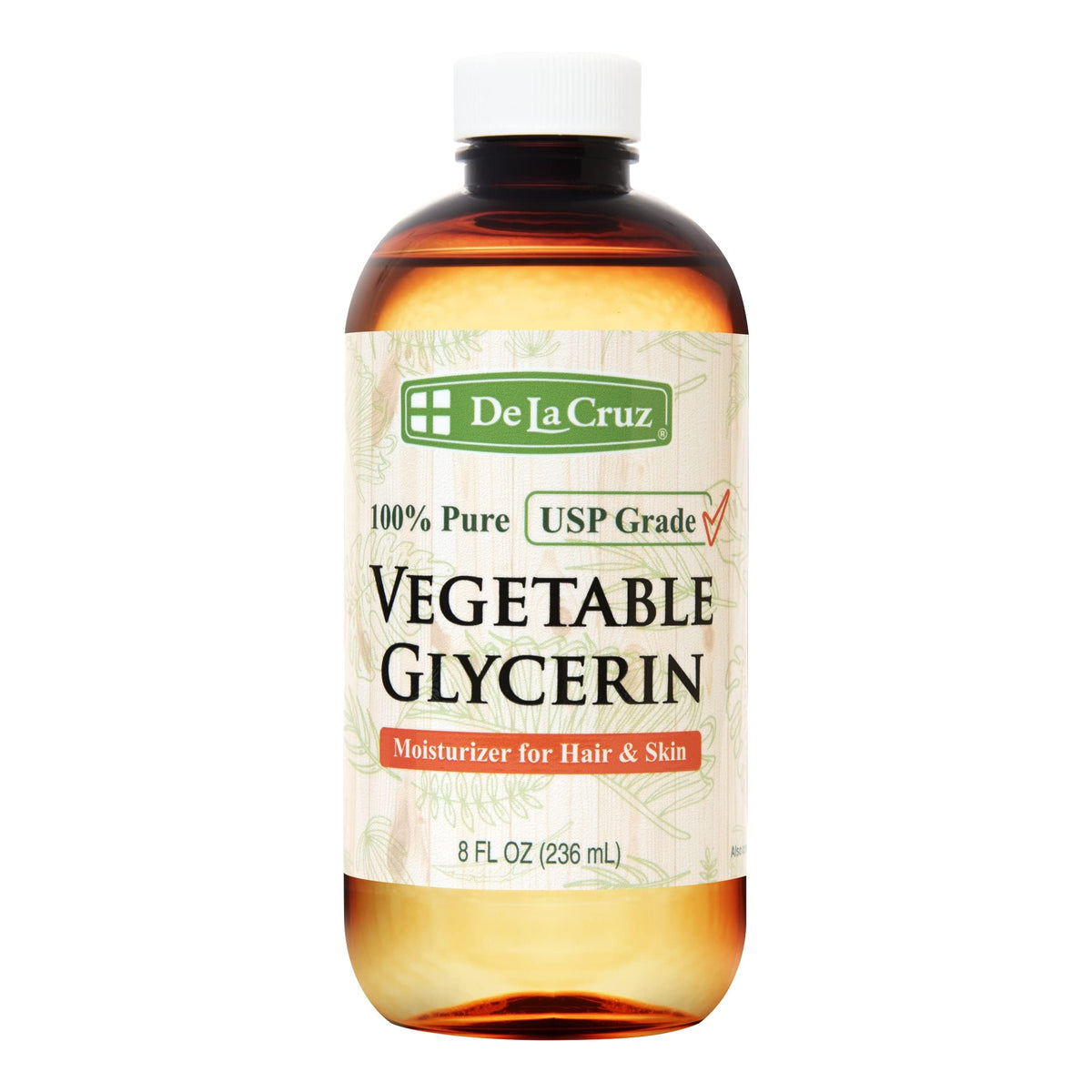 Glycérine végétale De La Cruz en bouteille, hydratation douce pour la peau.