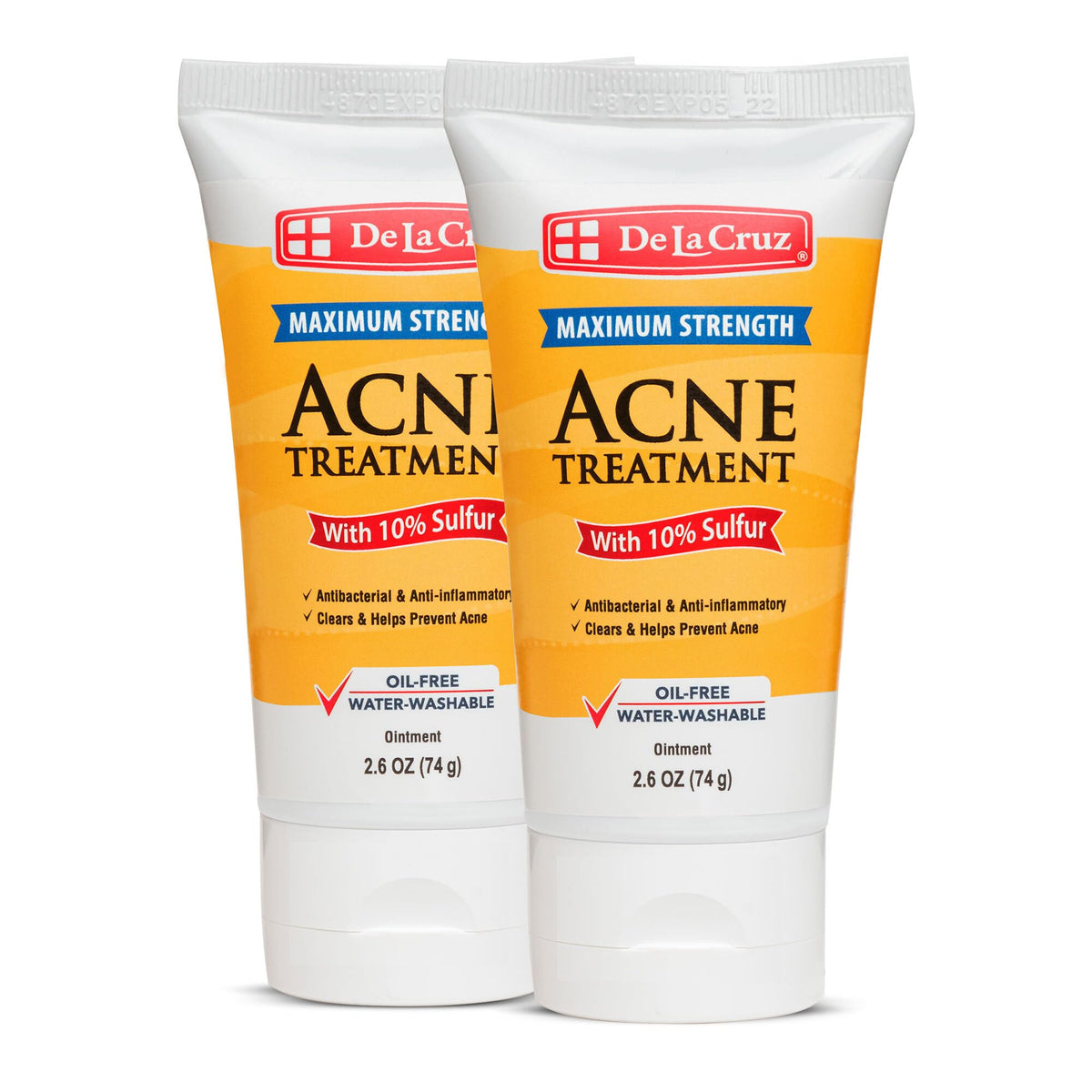 De La Cruz sulfur ointment bottle close-up showing 10% sulfur for cystic acne support.