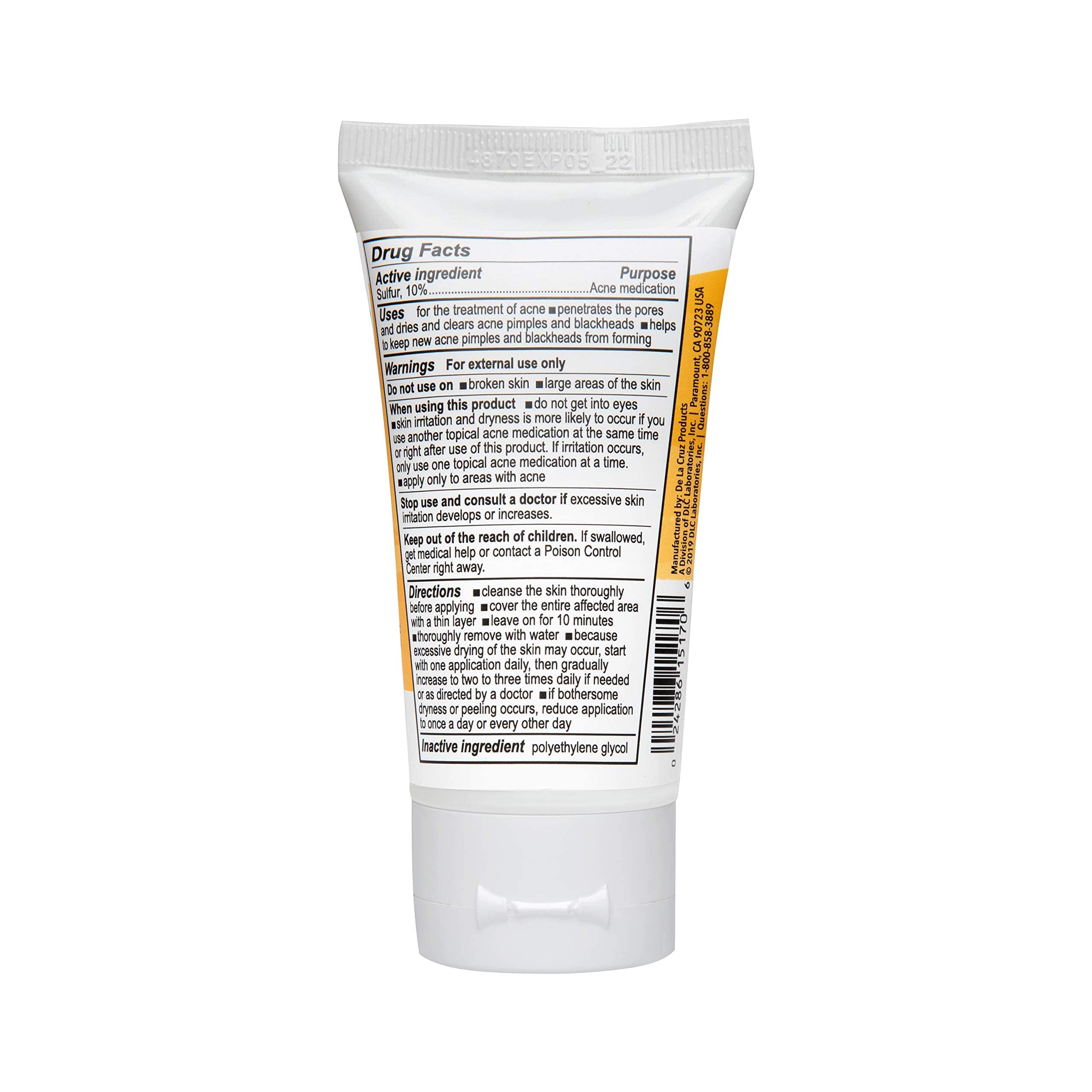De La Cruz sulfur ointment used daily, potential improvements in skin clarity over time.