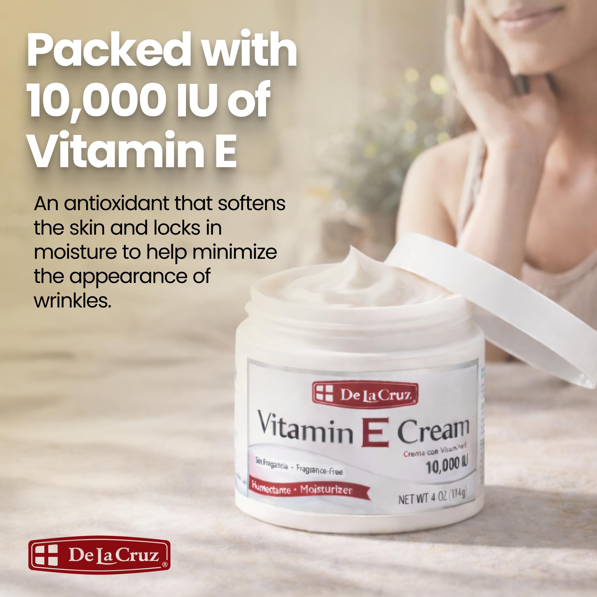 Crème De La Cruz Vitamin E pour le cou sans parfum, hydratation douce.