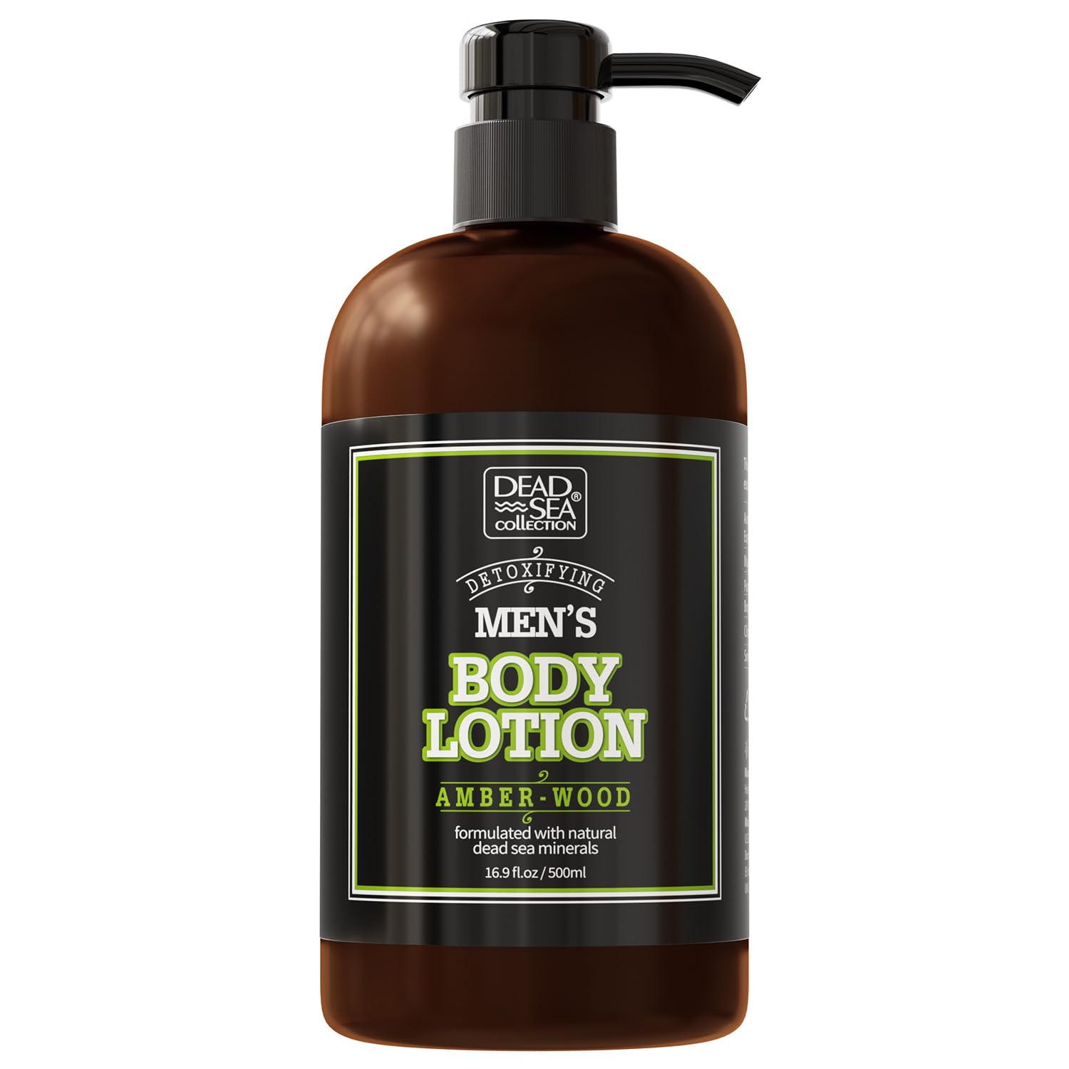 Dead Sea Collection Amberwood lotion corps, bouteille pompe pour hydratation durable.