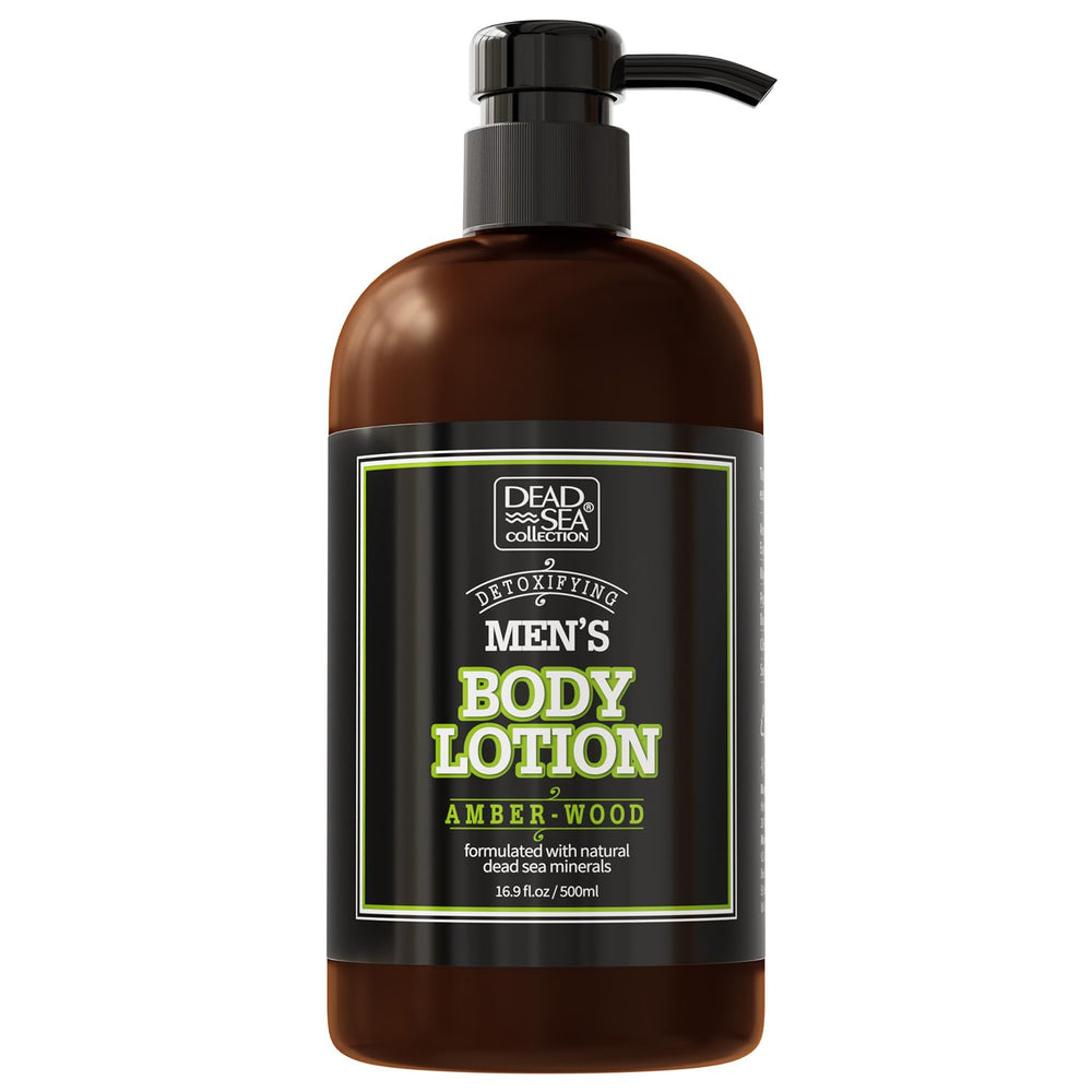 Dead Sea Collection Amberwood lotion corps, bouteille pompe pour hydratation durable.