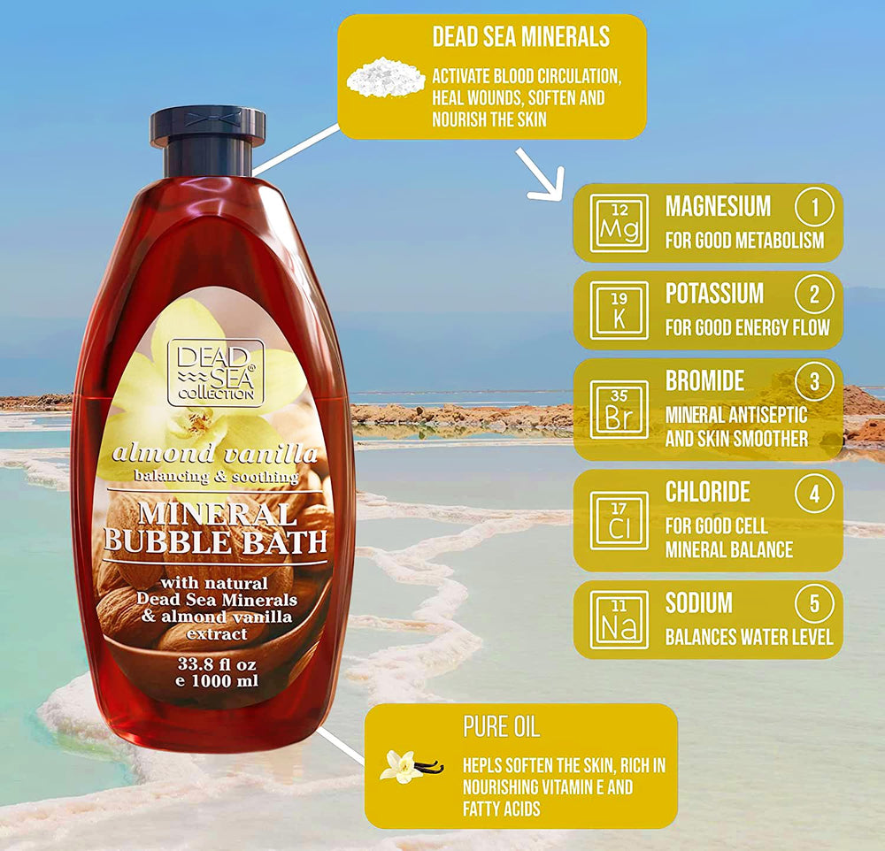 Dead Sea Collection bain moussant amande vanille – bouteille 2, parfum durable.