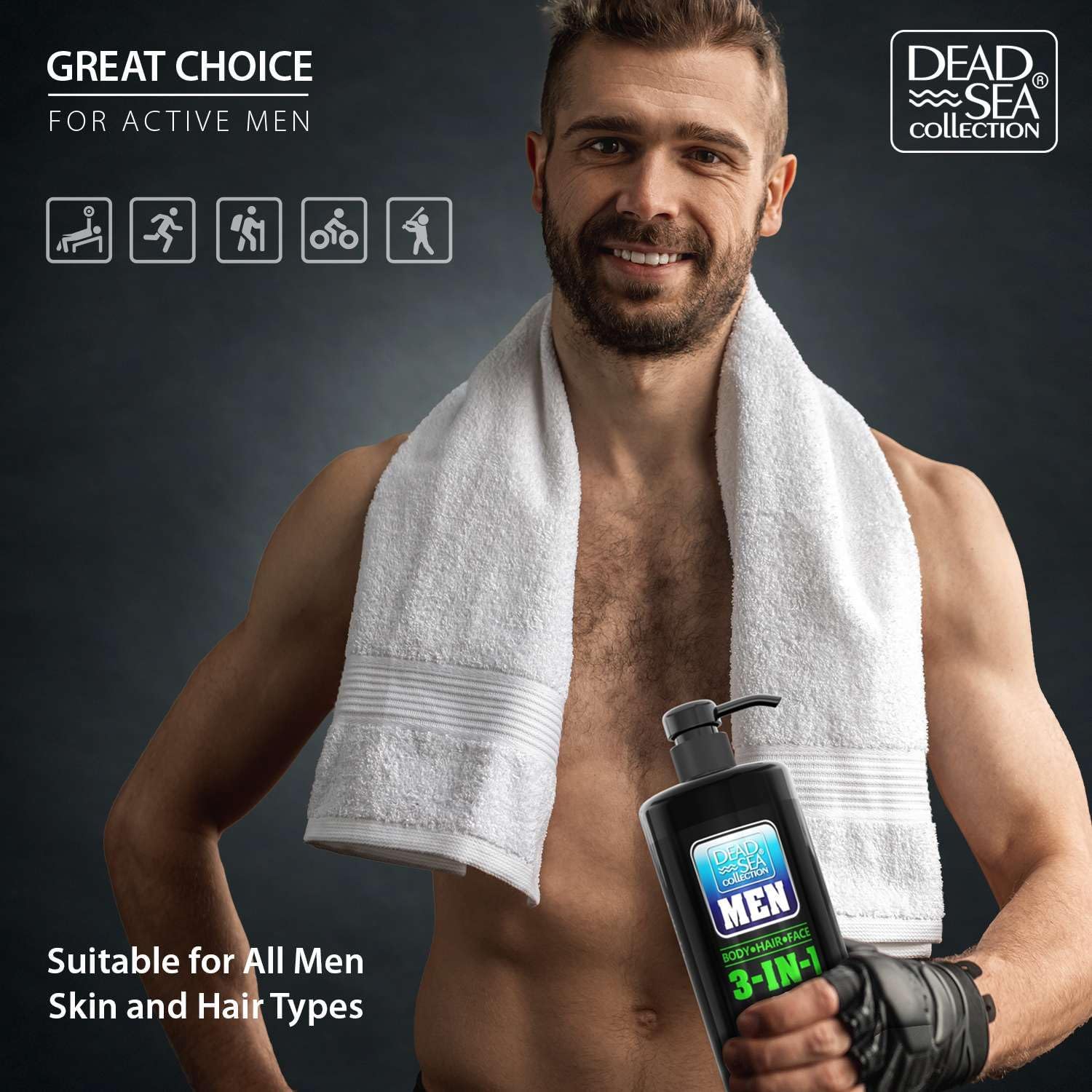 Gel douche Dead Sea Collection 3-en-1 pour cheveux, visage et corps.