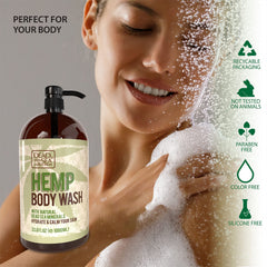 Texture onctueuse du gel douche Chanvre prête à mousser.