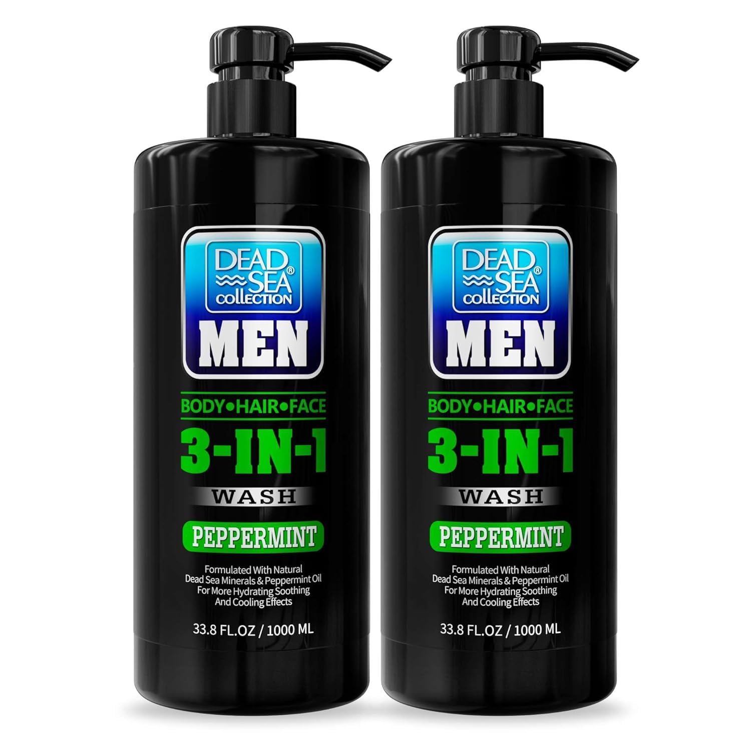 Dead Sea Collection gel douche menthe pour hommes, bouteille-pompe, nettoyage 3-en-1 pratique.