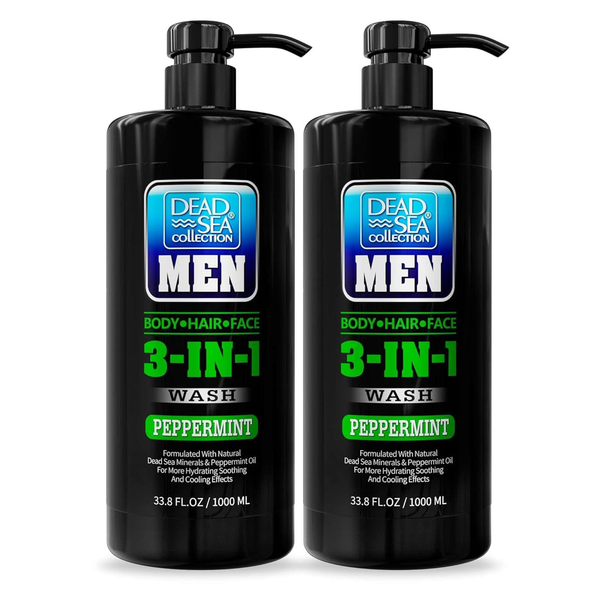 Dead Sea Collection gel douche menthe pour hommes, bouteille-pompe, nettoyage 3-en-1 pratique.