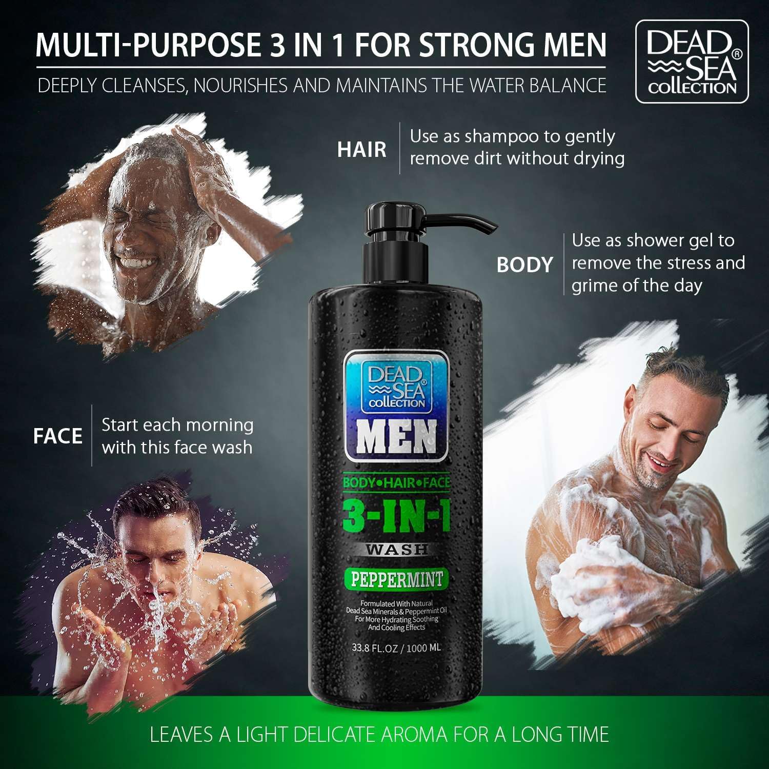 Gros plan sur la texture onctueuse du gel douche Dead Sea Collection menthe.