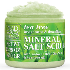 Dead Sea Collection gommage sel arbre a the dans le pot, peau douce.