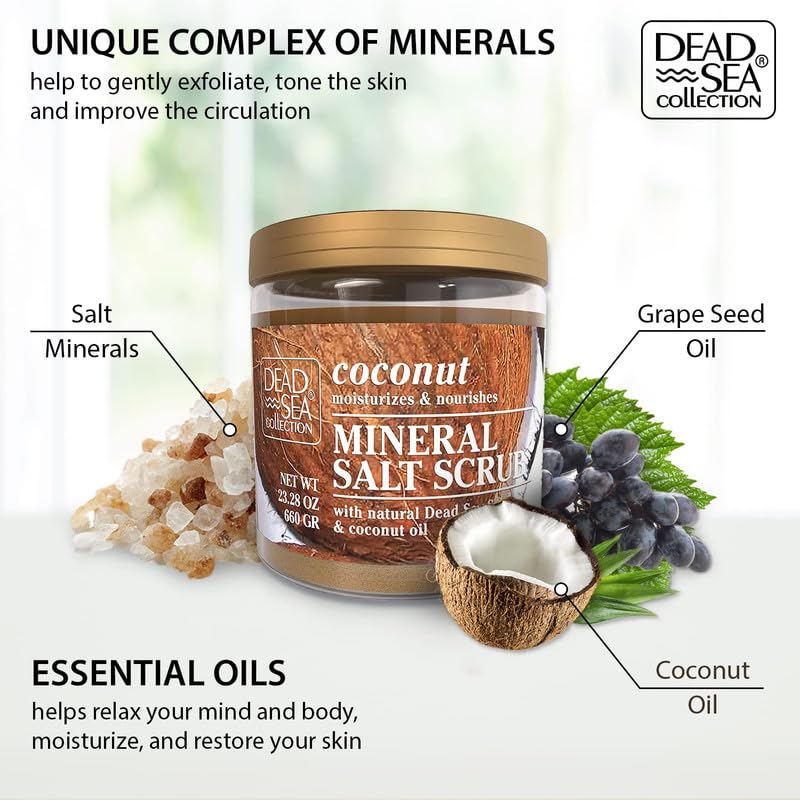 Dead Sea Collection gommage sel coco, texture crémeuse prête au massage.