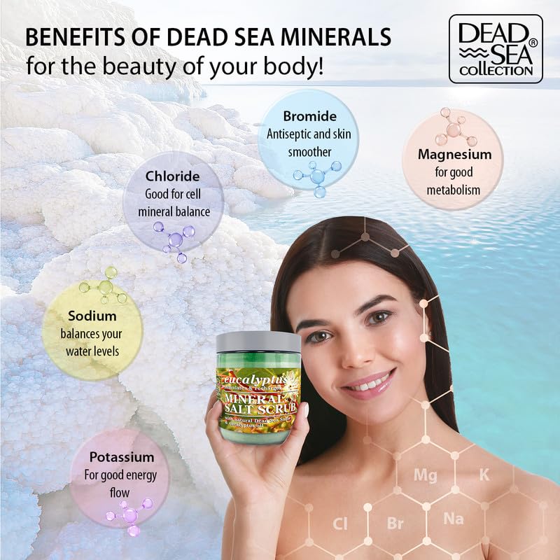 Dead Sea Collection gommage sel eucalyptus – exfoliation douce sans irritation.