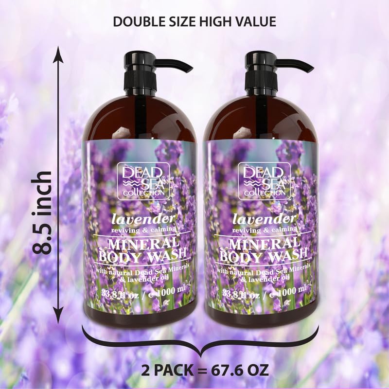 Gel douche Dead Sea Collection lavande, pompe-douche, dosage rapide et pratique.