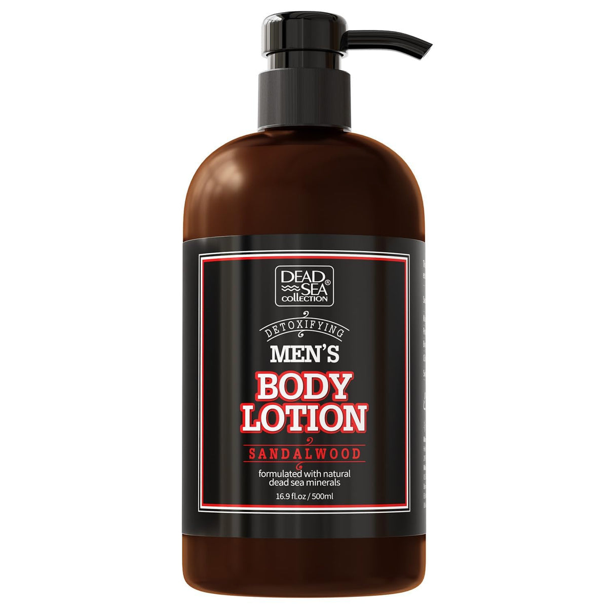 Dead Sea Collection Lotion Homme Santal, bouteille pompe, hydratation longue durée.
