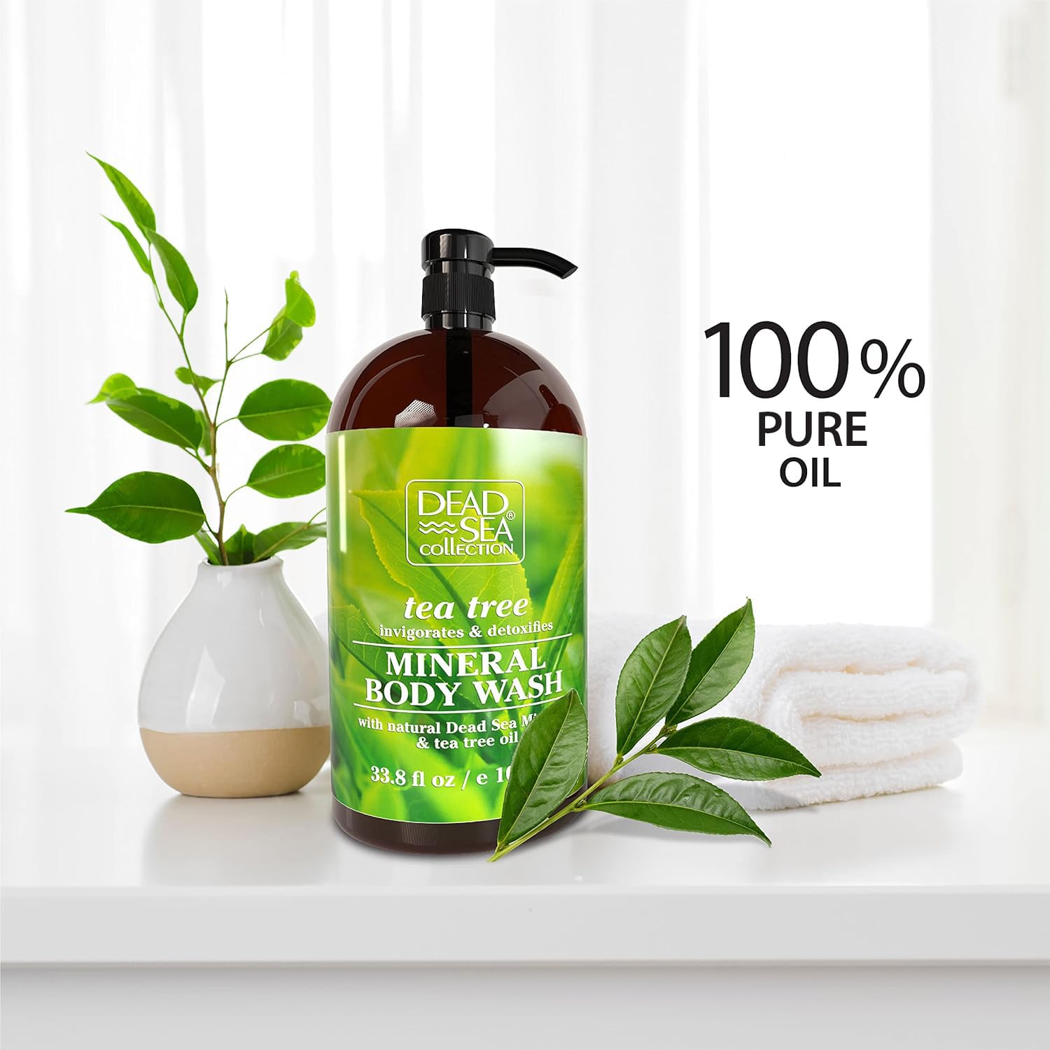 Dead Sea Collection : pompe-douche tea-tree pratique à une main pour une utilisation rapide.