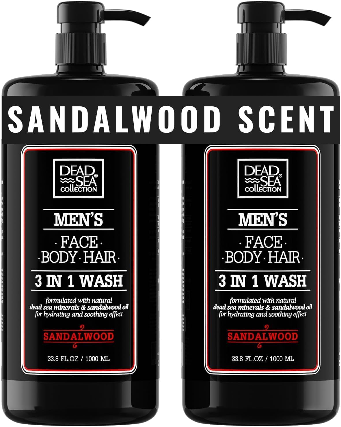 Dead Sea Collection Santal, deux bouteilles 3-en-1 pour une routine douche pratique.