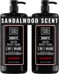 Dead Sea Collection Santal, deux bouteilles 3-en-1 pour une routine douche pratique.