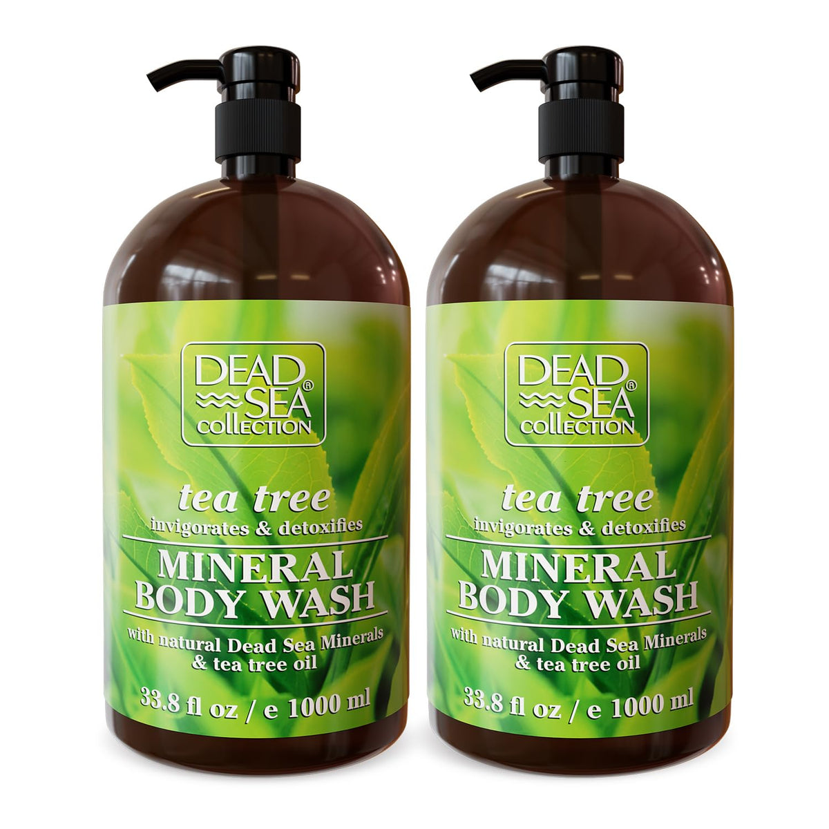 Dead Sea Collection – bouteille avec pompe Tea Tree, hydratation douce et nettoyage efficace.