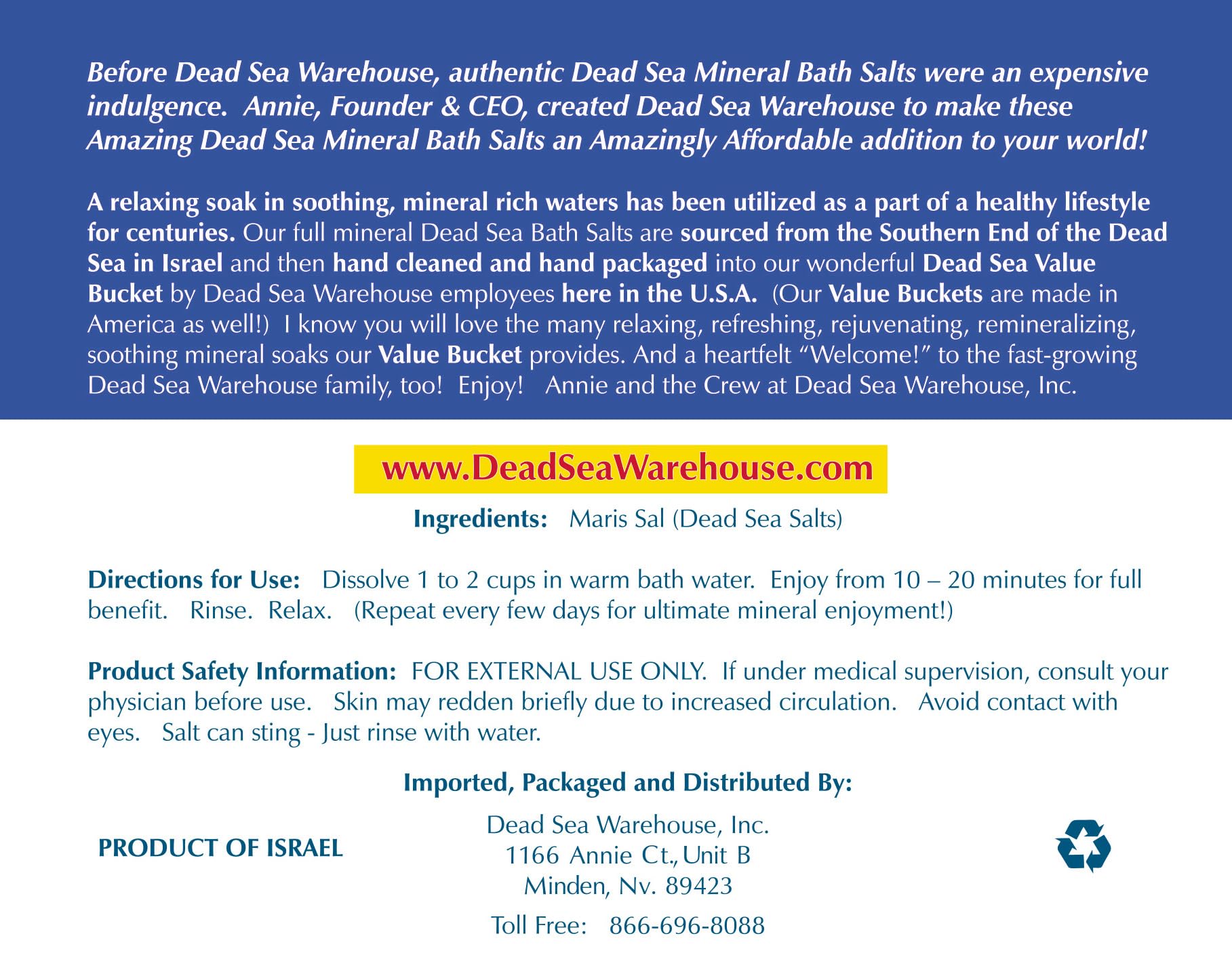 Dead Sea Warehouse: sels de mer pour le bien-être quotidien.