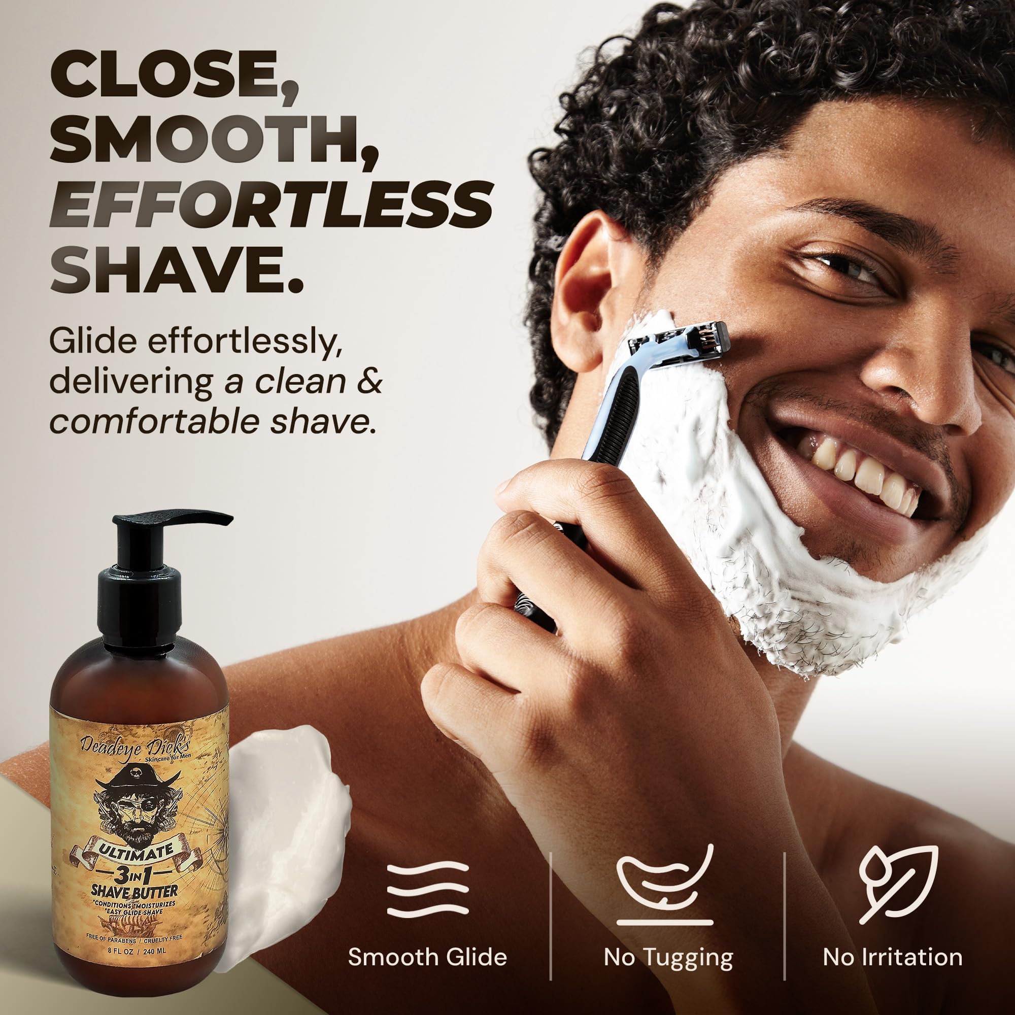 Application visage du Deadeye Dick's 3-en-1 Shave Butter pour un rasage précis.