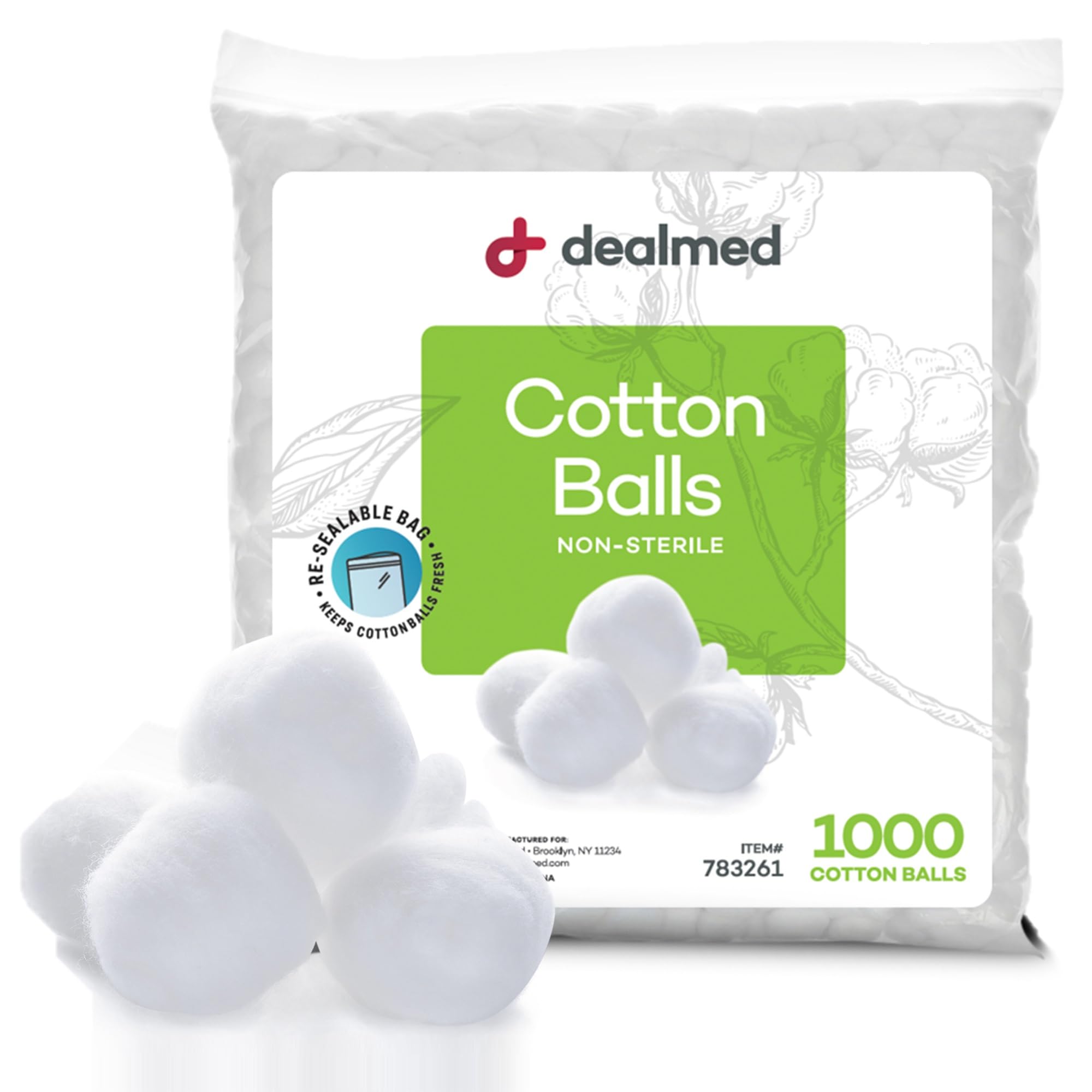 Balles de coton Dealmed pour le visage, nettoyage doux et efficace.