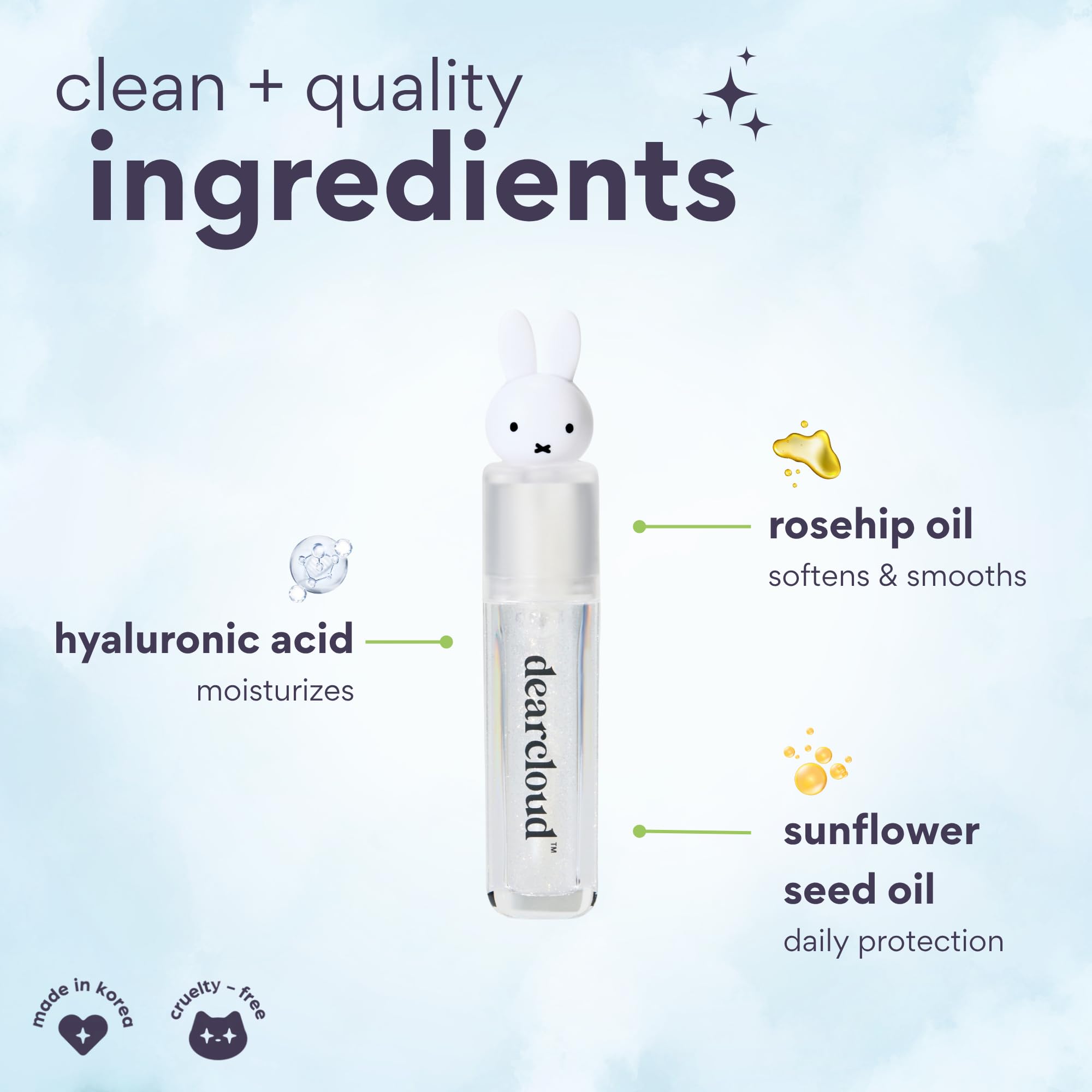 Dearcloud Miffy Lip Serum Jelly offre un fini brillant et étincelant pour lèvres lumineuses.