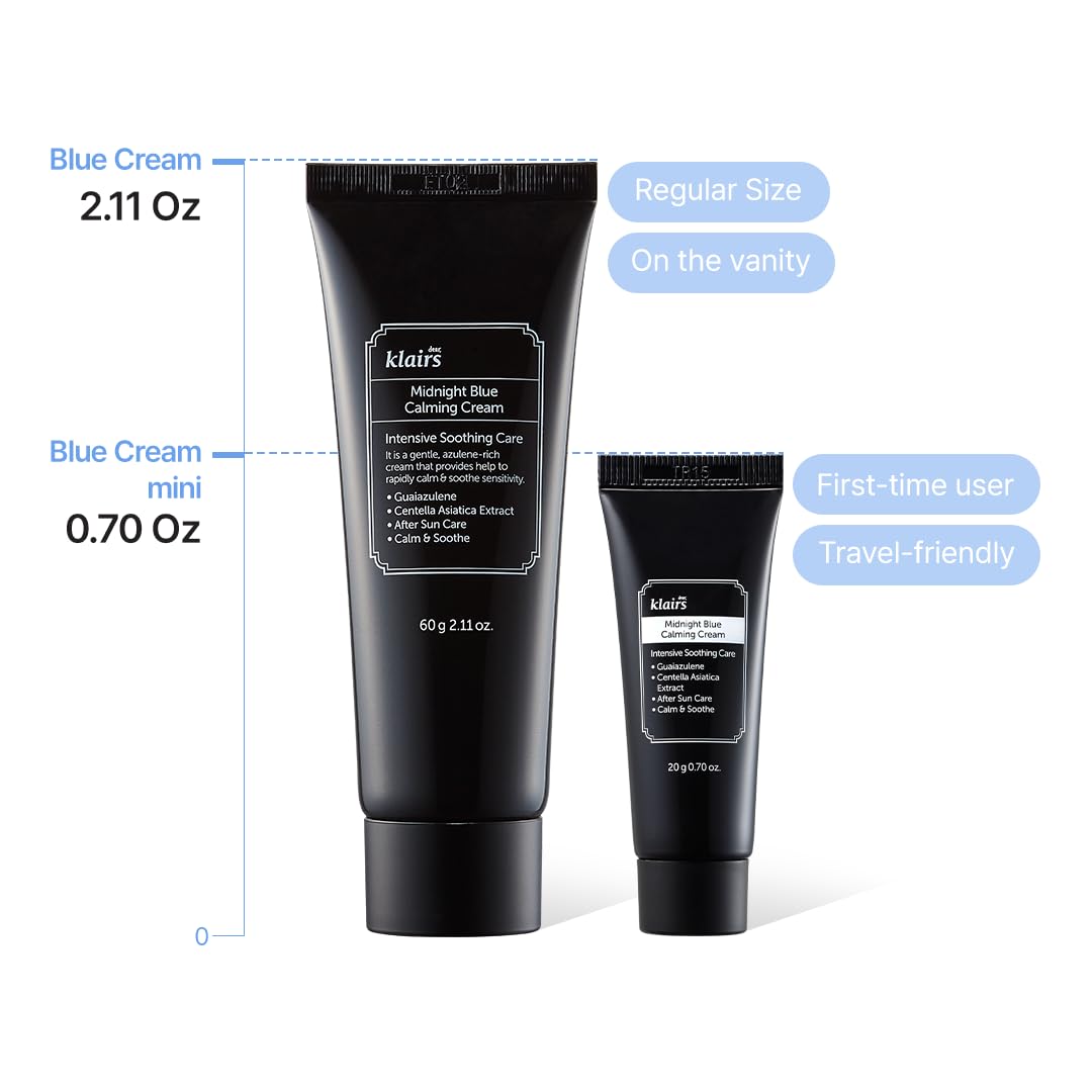 DearKlairs crème apaisante bleu nuit sur table, routine soin rapide et efficace.