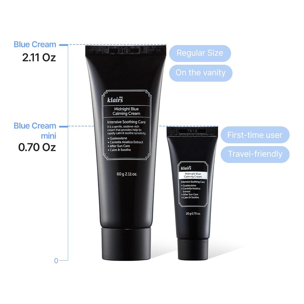DearKlairs crème apaisante bleu nuit sur table, routine soin rapide et efficace.