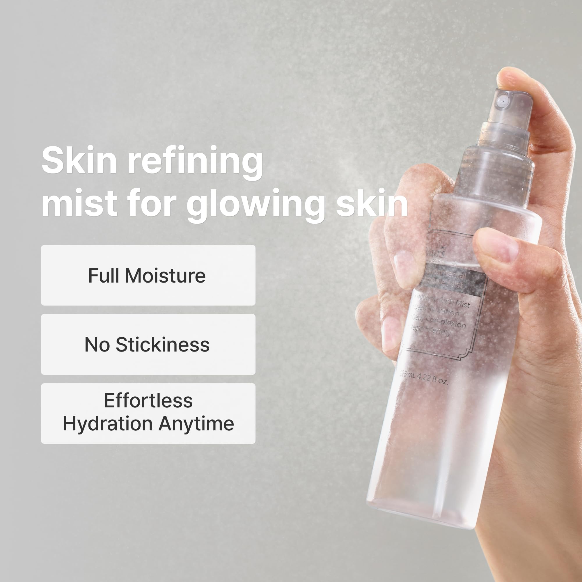 DearKlairs Fondamental Brume Ampoule – pulvérisation ultra-fine pour une couverture uniforme.